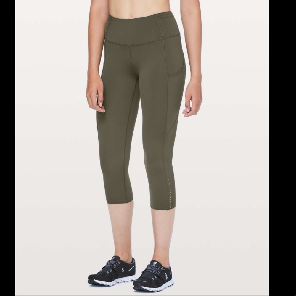 Like New Lululemon Fast and Free Crop Olive Size 6